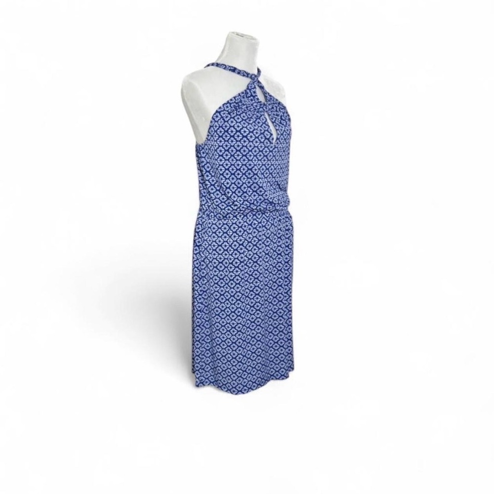 Banana Republic Geometric Halter Dress Large Blue White Summer Sun Dress